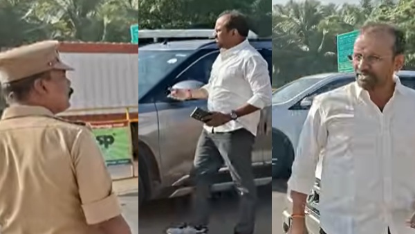 vijay-erode-public-meeting-tvk-venkataramanan-in-heated-argument-with-police-at-vvip-gate