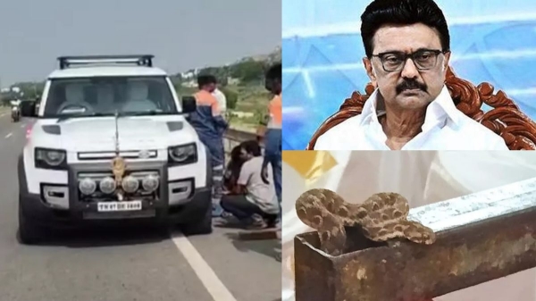 Kattuviriyan snake Chief Minister car tire blast Hindu Front statement Tamil Nadu news Kattuviriyan snake Chief Minister car tire blast Hindu Front statement Tamil Nadu news
