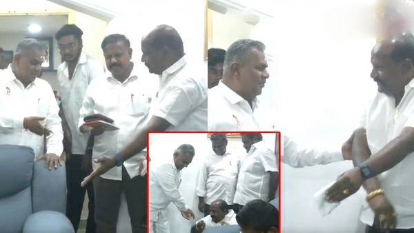 TVK Leader Parthiban Offers Chair to N Anand Sits on Floor at Salem Press Meet TVK Leader Parthiban Offers Chair to N Anand Sits on Floor at Salem Press Meet