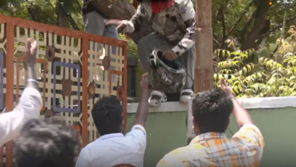 Chaos in Perambur as TVK Cadres Climb Transformer to See Vijay Chaos in Perambur as TVK Cadres Climb Transformer to See Vijay