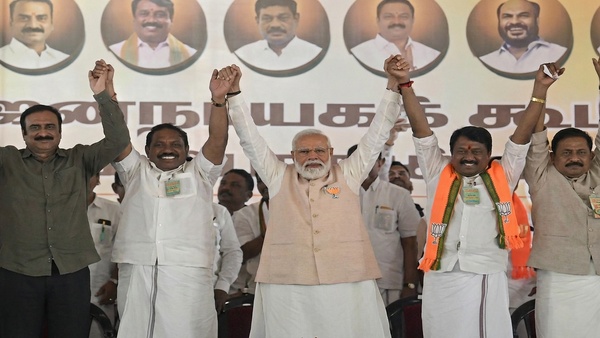 NDA Alliance NDA Leaders Display Unity at Madurai Rally as Sivaji Ganesan Song Plays NDA Alliance NDA Leaders Display Unity at Madurai Rally as Sivaji Ganesan Song Plays