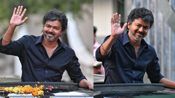 After CBI Questioning TVK Chief Vijay Leaves HQ in Open Sunroof Car Greets Supporters After CBI Questioning TVK Chief Vijay Leaves HQ in Open Sunroof Car Greets Supporters