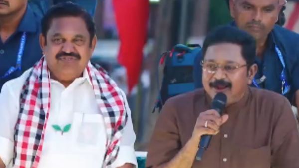 TTV Dhinakaran and Edappadi Palaniswami campaign together standing in the same van TTV Dhinakaran and Edappadi Palaniswami campaign together standing in the same van