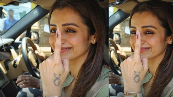 Vijay song playing in the background Trisha shares New post from her car after casting vote Vijay song playing in the background Trisha shares New post from her car after casting vote