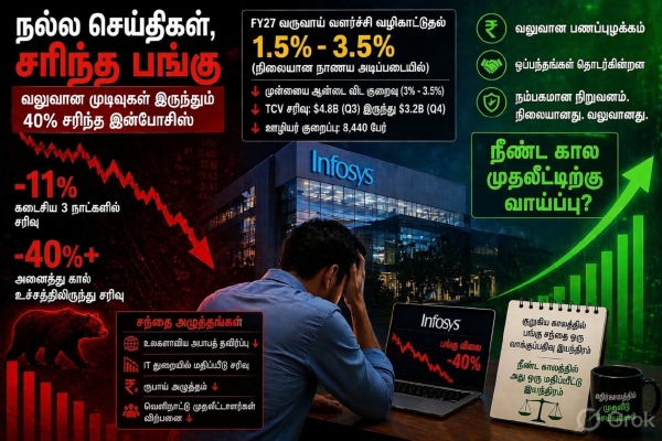 Infosys IT AI stock market Infosys Stock Crash 2026 Infosys Q4 Results Weak Guidance Infosys IT Stocks Buying Opportunity Infosys 40 Percent Fall 2026 40 FY27 Infosys share price fall 2026 Infosys down 40 percent from ATH Infosys Q4 results strong but stock falls Infosys FY27 guidance 1 5 to 3 5 percent Infosys headcount reduction 8440 Infosys TCV drop to 3 2 billion why Infosys stock crashing Infosys buying opportunity IT sector valuation reset FII selling Infosys Infosys risk off market Infosys long term investment Infosys cash flow strong Infosys sentiment correction Infosys stock analysis April 2026 2026 40 Q4 FY27 8440 FII