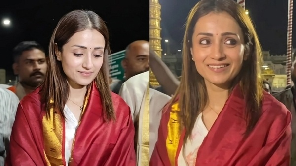 Trisha Krishnan Smiles as Fan Mentions Election Results During Tirupati Temple Visit