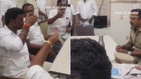 TVK Cadres Shoot Reels Inside Police Station Tiruppur Palladam Video with Theri BGM Sparks Criticism