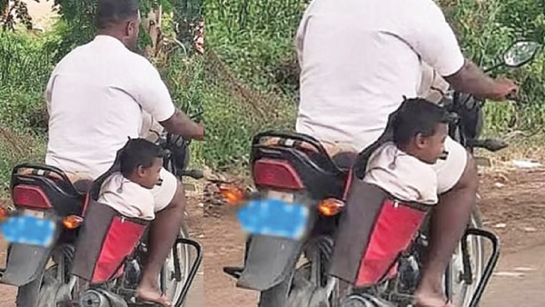 Karnataka Father Carries Child in Bag on Moving Bike Video Goes trending