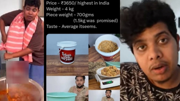 Irfan biriyani review viral food reaction restaurant India biriyani bucket controversy food customer feedback Tamil food news