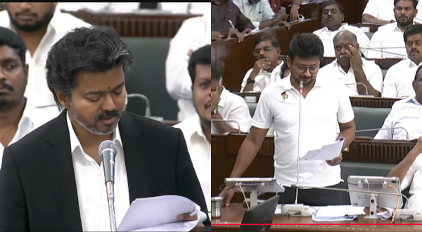 CM Vijay Sparks High-Octane Assembly Row With Tasmac Party Fund Jibe At DMK CM Vijay Sparks High-Octane Assembly Row With Tasmac Party Fund Jibe At DMK