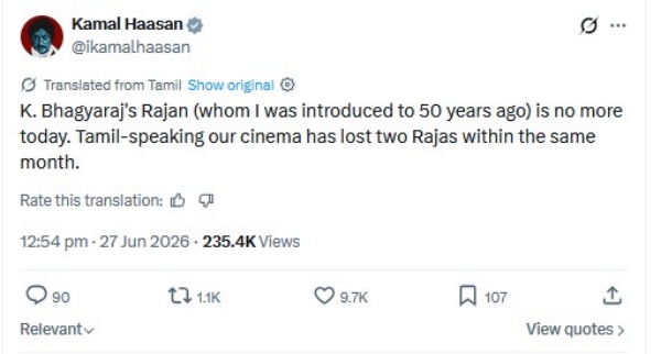 Kamal Haasan Mourns Bhagyaraj