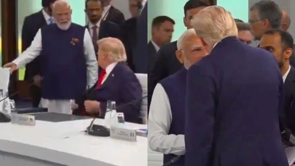 PM Modi and President Trump shaking hands at G7 PM Modi and President Trump shaking hands at G7
