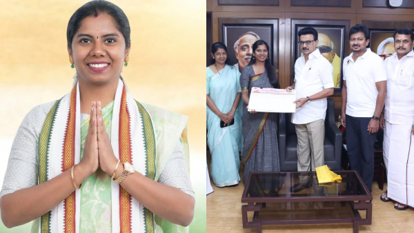 Congress Candidate Srinidhi Joins DMK in Presence of MK Stalin Congress Candidate Srinidhi Joins DMK in Presence of MK Stalin