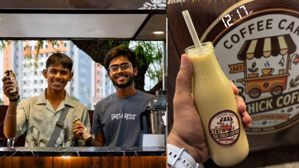 Aes The Thick Coffee Surat Shreyanshu Rana Pratham Pengawala Class 12 students cold coffee business GenZ entrepreneurs India School fair to startup success Surat cold coffee business Young Indian entrepreneurs 2026 VNSGU cold coffee cart Student entrepreneurs Surat Thick cold coffee startup India Aes The Thick Coffee 2 GenZ 2026 VNSGU