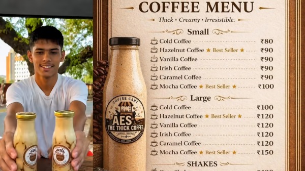 Aes The Thick Coffee Surat Shreyanshu Rana Pratham Pengawala Class 12 students cold coffee business GenZ entrepreneurs India School fair to startup success Surat cold coffee business Young Indian entrepreneurs 2026 VNSGU cold coffee cart Student entrepreneurs Surat Thick cold coffee startup India Aes The Thick Coffee 2 GenZ 2026 VNSGU
