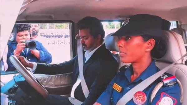 CM Vijay drives Singappen Special Action Force vehicle