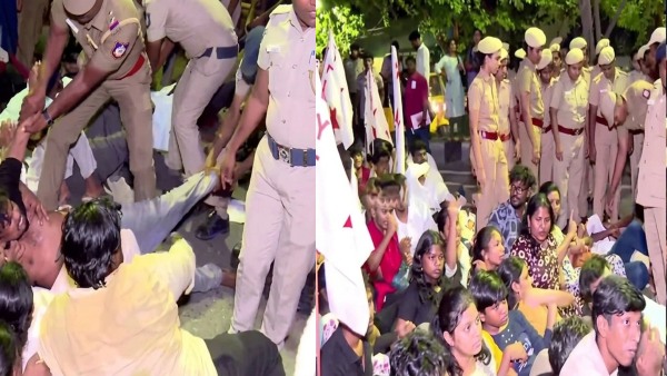 Students protest against NEET in Chennai at night Arrested and hauled away bodily