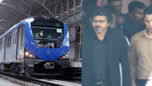 CM Vijay traveled with passengers on the Chennai Metro train Crowds gathered CM Vijay traveled with passengers on the Chennai Metro train Crowds gathered