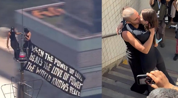 Empire State Building Couple kiss Empire State Building Couple kiss