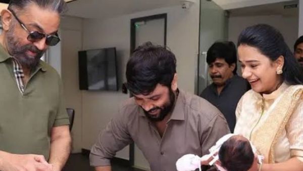 Kamal Haasan and lyricist Snehan appearing together Kamal Haasan and lyricist Snehan appearing together