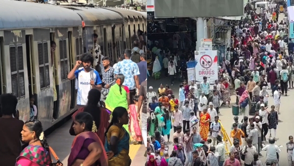 Chennai Beach Tambaram Trains Cancelled Massive Rush at Tambaram Bus Terminus Chennai Beach Tambaram Trains Cancelled Massive Rush at Tambaram Bus Terminus