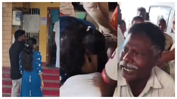 Tirupathur parents pleaded with their daughter holding her feet and urging her to come with them Tirupathur parents pleaded with their daughter holding her feet and urging her to come with them