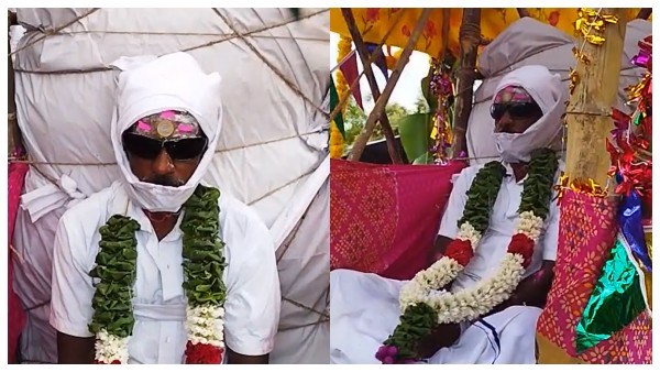 Dindigul a living person out in a procession seating him on a chariot as if he were dead
