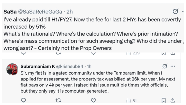Property tax has increased in Chennai residents have posted evidence on the Corporation s page