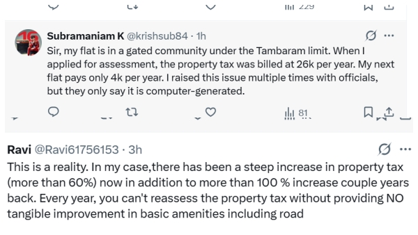 Property tax has increased in Chennai residents have posted evidence on the Corporation s page