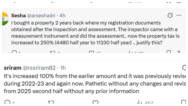 Property tax has increased in Chennai residents have posted evidence on the Corporation s page