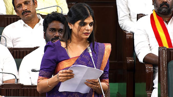 TVK MLA Kanimozhi Santhosh s Vijay Film Title-Packed Assembly Speech Goes Viral
