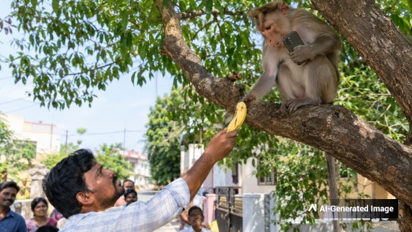 Monkey snatches phone in Ponneri A twist awaits the man who tried a super idea to get it back