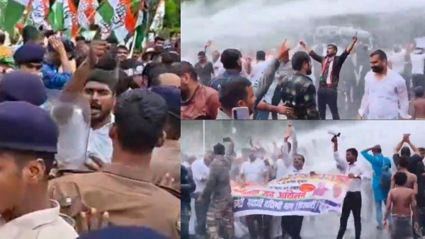 bihar-police-used-water-cannons-to-disperse-congress-workers-protesting-and-resignation-from-cec-gya bihar-police-used-water-cannons-to-disperse-congress-workers-protesting-and-resignation-from-cec-gya