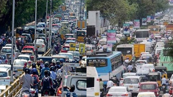 What is the reason for the severe traffic congestion on the Madhya Kailash IIT Madras road