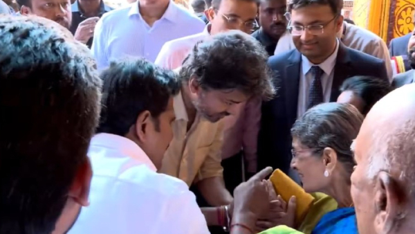 CM Vijay Seeks Blessings in Madurai Touches Feet of PTR Palanivel Thiagarajan s Mother