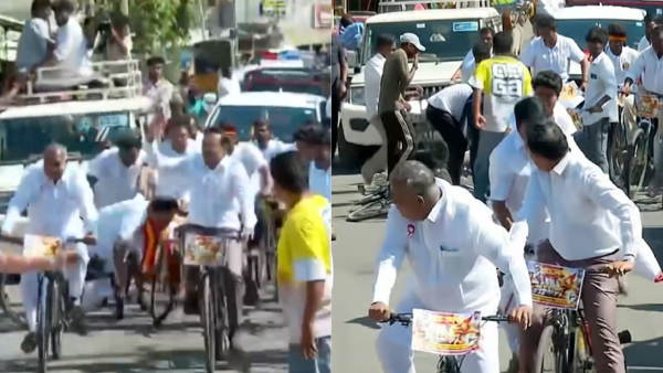 TVK Cycle Rally MLA Jaganath Mishra Falls Minister N Anand Rides On Without Stopping