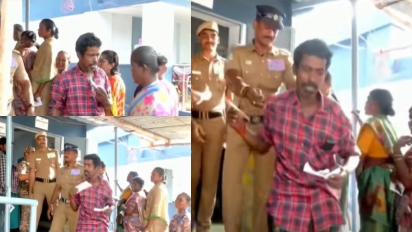 Dharapuram by election Voter causes trouble at polling station in intoxicated police send him away
