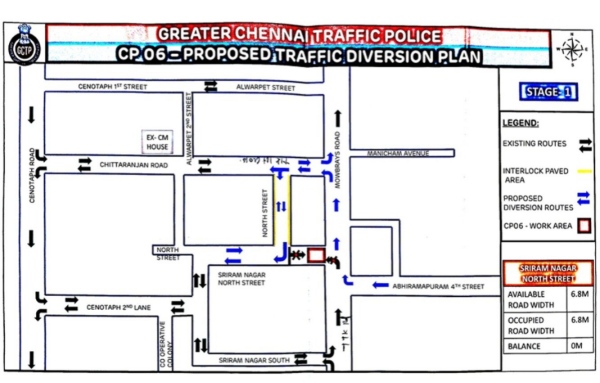Metro rail work on TTK Road Alwarpet Traffic changes for 3 months