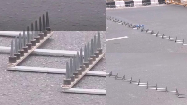 delhi-protest-spike-strips-laid-on-delhi-roads-due-to-ahead-of-cockroach-janta-party-protest