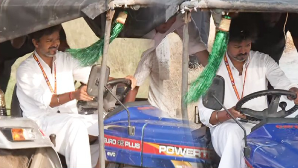 Vijay Drives Tractor During Maduranthakam Bypoll Campaign AIADMK IT Wing Mocks Viral Video