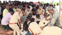 బుల్లెట్ రైల్ ప్రాజెక్ట్ భూసేరణ రణరంగం.. పోలీసుల కళ్ళలో కారం చల్లి, కుర్చీలు విసిరేసి 