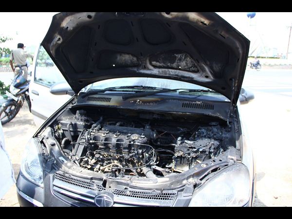  Car engine burnt at Madhapur in Hyderabad