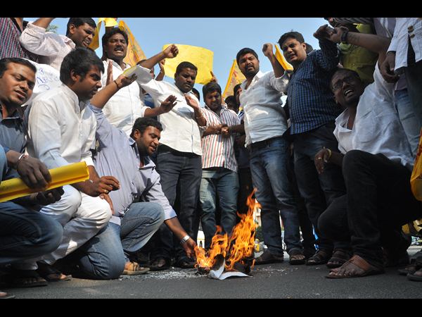  తెలంగాణ బడ్జెట్ ప్రతులను దహనం చేసిన టీఎన్ఎస్ఎఫ్