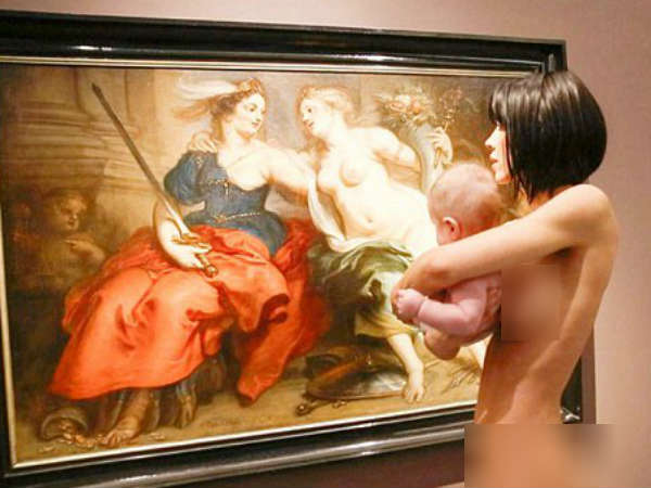 swiss artist who walked around gallery while carrying a baby for her performance swiss artist who walked around gallery while carrying a baby for her performance