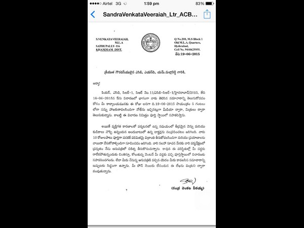 MLA Sandra writes letter to ACB