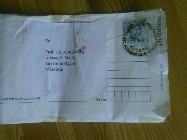 Prof K.S.Bhagwan received an anonymous letter warning to kill him.
