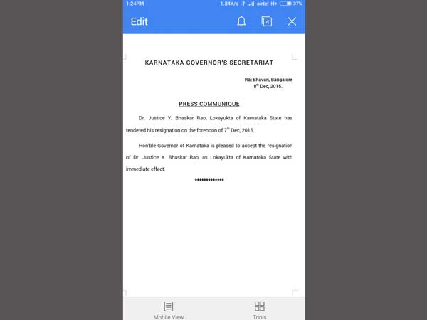 Karnataka Lokayukta justice Y.Bhaskar Rao resigned