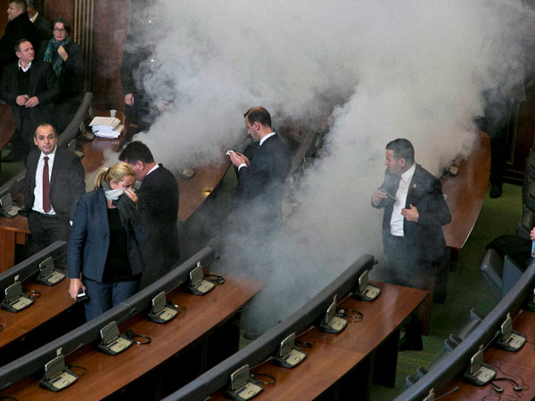 Kosovo Opposition Lawmakers Release Tear Gas in Parliament Kosovo Opposition Lawmakers Release Tear Gas in Parliament
