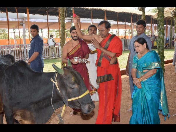 అంకురార్పణ: గణపతి హోమం చేసిన కేసీఆర్ దంపతులు అంకురార్పణ: గణపతి హోమం చేసిన కేసీఆర్ దంపతులు