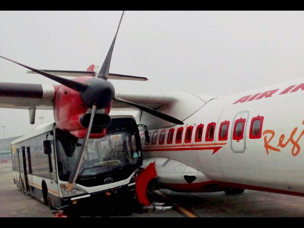 Jet Airways Bus Crashes Into Air India Plane At Kolkata Airport Jet Airways Bus Crashes Into Air India Plane At Kolkata Airport